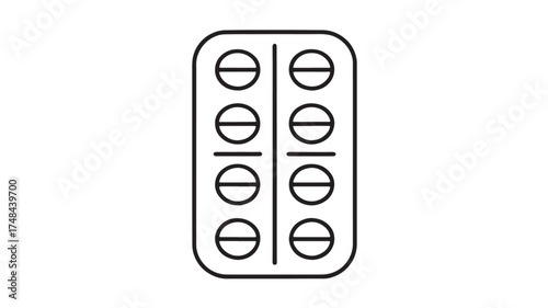 Simple line illustration of a blister pack with eight round pills
