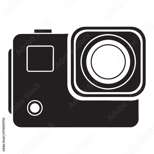 Black Silhouette of Action Camera Icon in Flat Vector Style