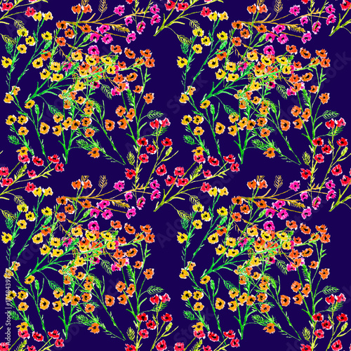 Pattern con fiorellini multicolore su sfondo blu