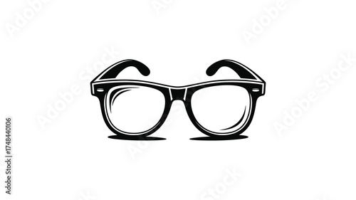 Retro style eyeglasses with thick frames and clear lenses on a white background