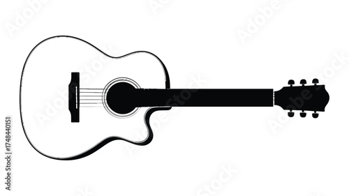 Simple silhouette of an acoustic guitar on a white background