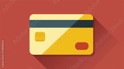 Flat Design Credit Card on Red Background Represents Modern Finance and Digital Payment Solutions for Online Shopping and Secure Transactions with Global Reach