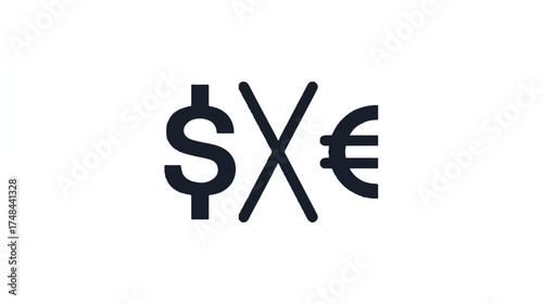 Global Currency Exchange Concept with Dollar Euro and Crossed Out X Representing No Exchange Transaction or Currency Prohibition in International Finance and Banking