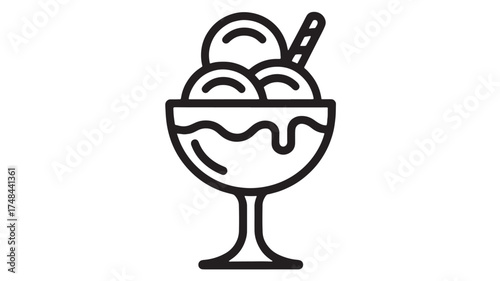 Delicious ice cream sundae in a glass dish with a wafer stick, a sweet treat on a summer day.
