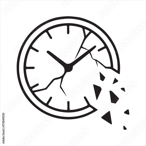 Abstract illustration of a broken clock face disintegrating into geometric fragments symbolizing the passage of time and its fragility