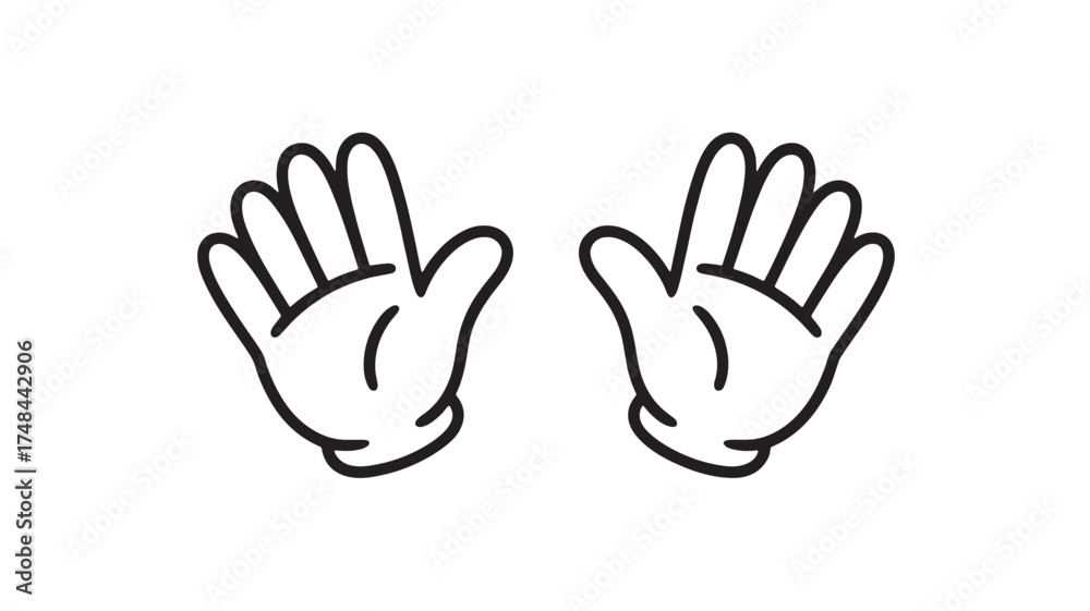 Obraz premium Cartoon-style hands raised in greeting or surprise against a white background.