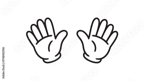 Cartoon-style hands raised in greeting or surprise against a white background.