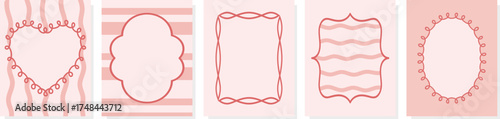 Hand drawn decorative coquette frame set with wavy lines and stripes for wedding invitation, Wall art, Greeting card or Poster