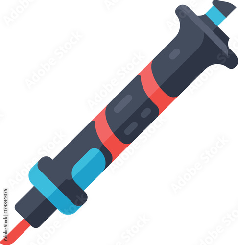 Vape pen graphic icon with red and blue accents on white backdrop.