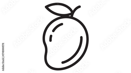Simple line art illustration of a ripe mango with a leaf