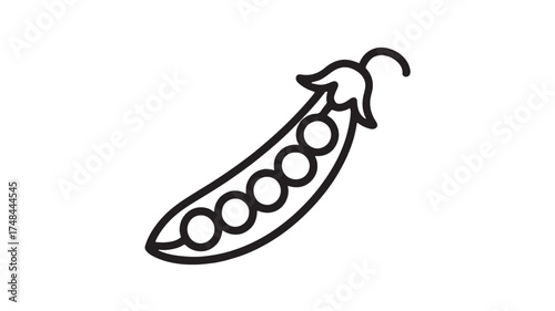 Simple outline illustration of a single pea pod filled with round peas on a white background