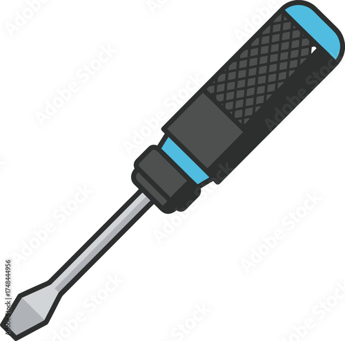 Slotted screwdriver with blue trim on a white background illustration