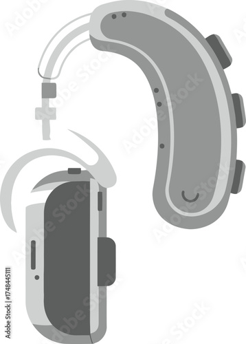Hearing aid device for hearing loss, gray and white color isolated