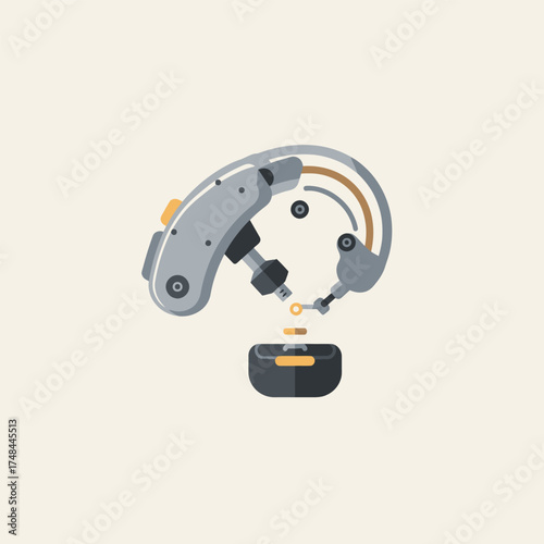 Digital hearing aid on charger modern flat design illustration