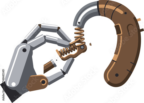 Bionic hand with hearing aid illustration on white background
