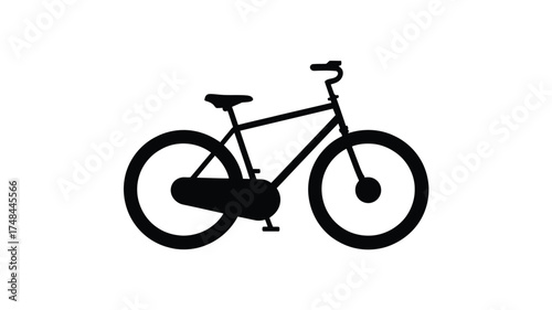 Simple black silhouette of a classic bicycle on a white background