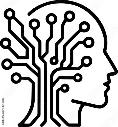 AI head circuit icon, artificial intelligence brain technology vector illustration, digital innovation and neural network concept