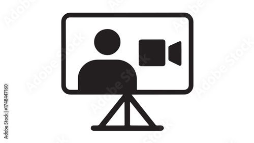 Digital icon of a person and camera on a presentation screen, symbolizing online communication.