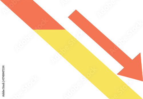Declining diagonal bar with red arrow on white background illustration