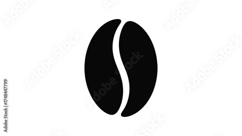 Simple black silhouette of a single coffee bean on a white background