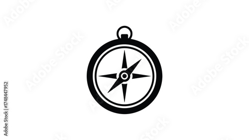 Classic black and white compass icon symbolizing direction navigation and exploration