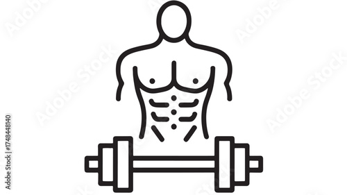 Muscular torso silhouette with barbell, representing fitness and strength training