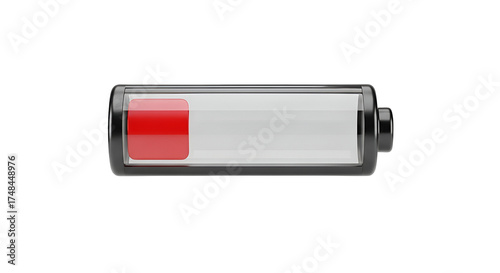 3d icon of a 3d render of a low battery icon isolated on transparent background, indicating power is running out