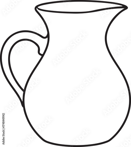 Simple hand drawn outline of a classic ceramic pitcher on a vector Icon