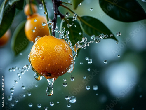 Refreshing Close-up of Persimmon Fruit with Water Drops in Sunlight 2