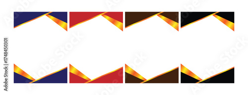 A collection of modern business card and web banner templates featuring abstract geometric shapes with a vibrant fiery gradient on multiple color backgrounds