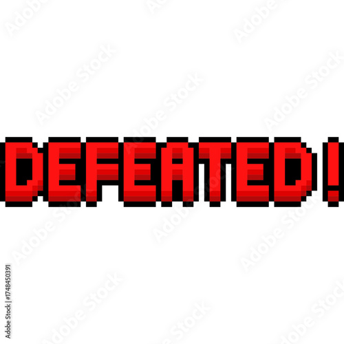 Text in pixel art game, DEFEATED! Game Message, Pixel Arcade Defeat Text