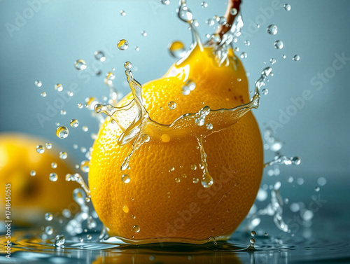 Vibrant Fresh Lemon with Dynamic Water Splash on Dark Background 2