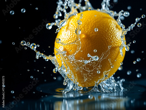 Vibrant Fresh Lemon with Dynamic Water Splash on Dark Background 4