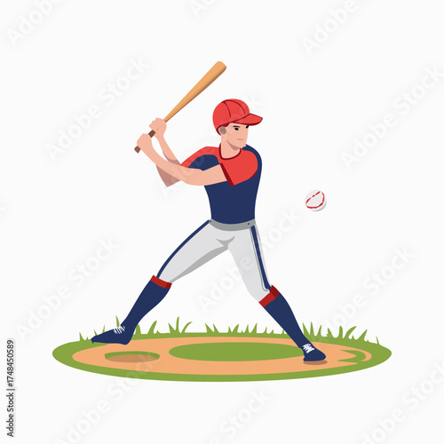 Illustration of a baseball player swinging a bat at a ball
