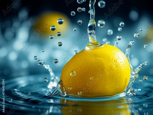 Vibrant Fresh Lemon with Dynamic Water Splash on Dark Background

