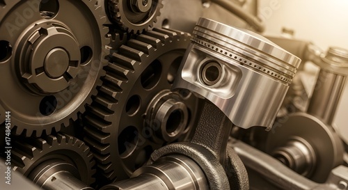 Metallic Gears And Piston Assembly Detail
