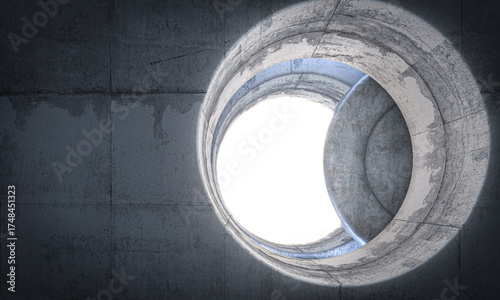 Fototapeta Naklejka Na Ścianę i Meble -  3d Abstract concrete tunnel entrance forming a circle