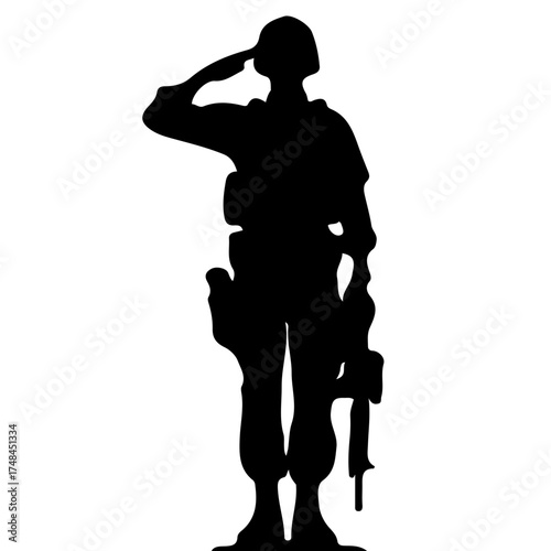 Soldier Saluting Silhouette Solid Vector Art