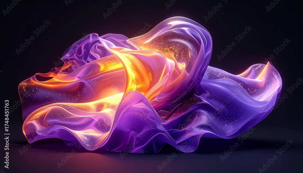 Obraz premium 3D Abstract Flowing Liquid glass Shape on Black Background
