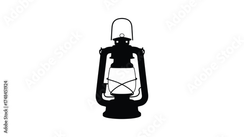 Classic black silhouette of an old fashioned kerosene hurricane lantern isolated on white background