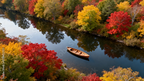Autumn River with Boat