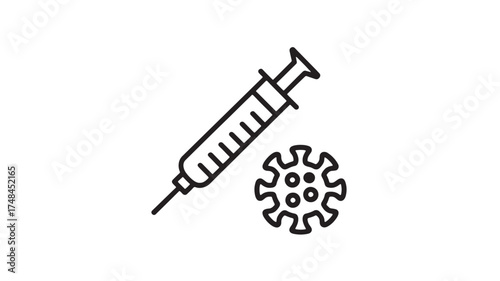 Medical syringe and virus icon symbolizing vaccination and health protection