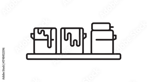 Three paint cans with dripping paint on a shelf, representing renovation and art.