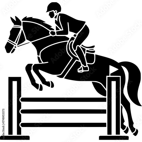 Dynamic Equestrian: A silhouette captures the fluid motion of a rider and horse as they clear a hurdle, showcasing the grace and skill of equestrian sports. 