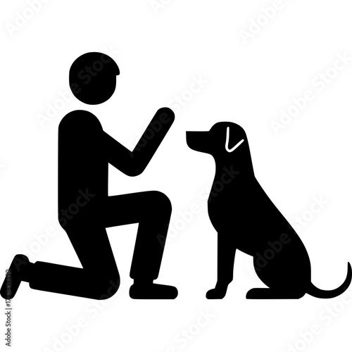 Dog Obedience Training: A silhouetted image captures the essence of dog obedience training, with a person kneeling before a seated dog, representing the bond and training