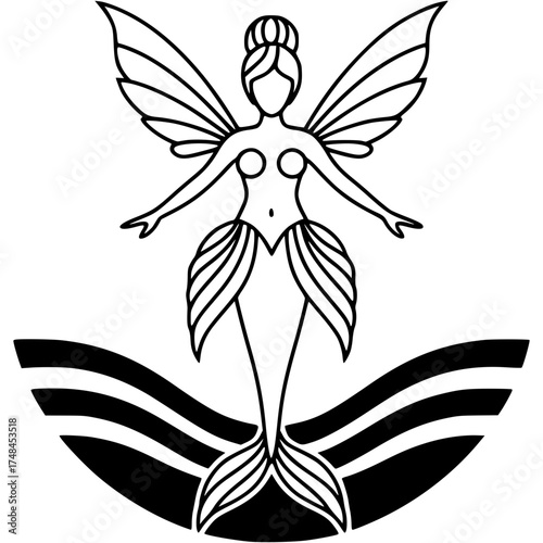 Mystical Siren: A graceful illustration of a siren, embodying the enchanting allure of fantasy. This captivating image showcases the siren with flowing hair, delicate wings, and a mermaid tail.