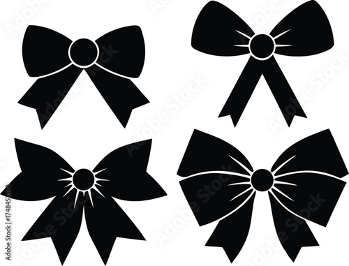 set of bow ribbons vector, decorative bows illustration