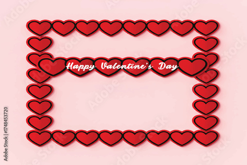 Valentines Day border, heart banner, red line art heart