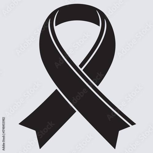 mental health ribbon silhouette vector art illustration, black and white ribbon