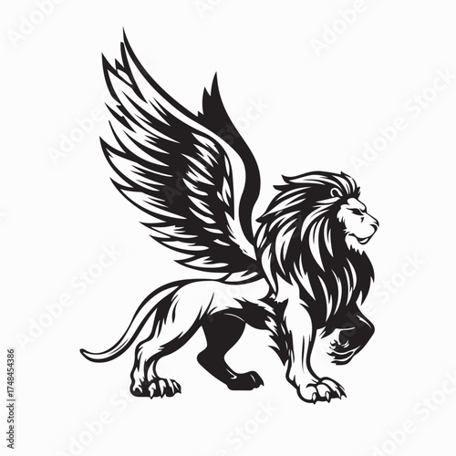 Winged Lion Heraldic Vector Illustration on white background